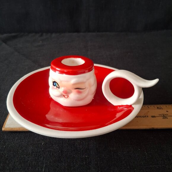 Vintage 1961 Holt Howard Ceramic Christmas Winking Santa Candle Holder MIJ - Picture 8 of 8